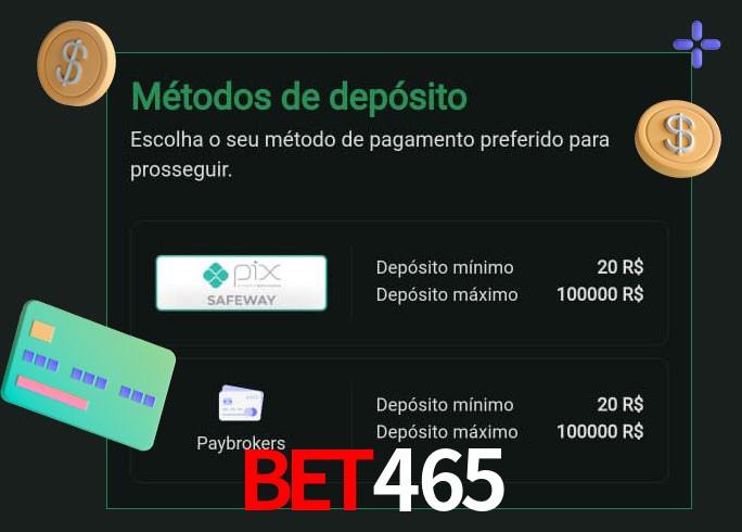 O cassino bet465 oferece uma grande variedade de métodos de pagamento